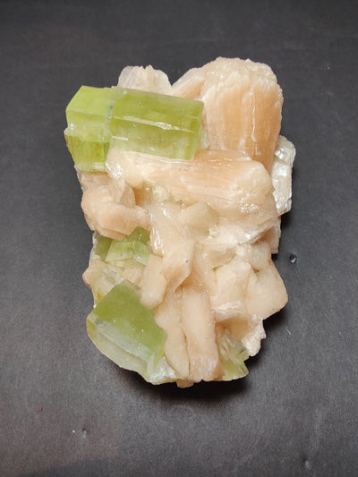 Green Apophyllite Cubes with Peach Stilbite Specimen 717g