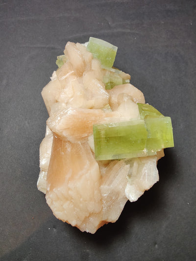 Green Apophyllite Cubes with Peach Stilbite Specimen 717g