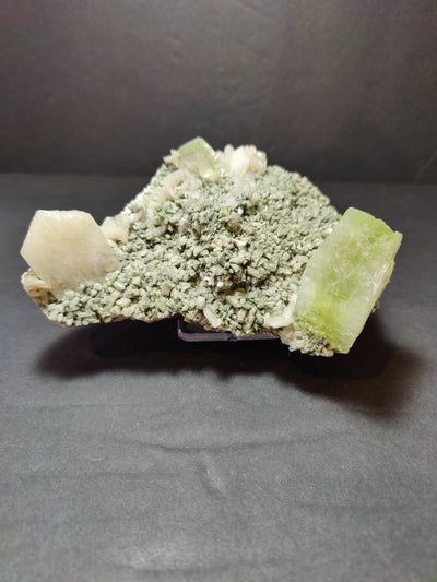Green Apophyllite Cubes with Peach Stilbite on Heulandite Mineral Specimen
