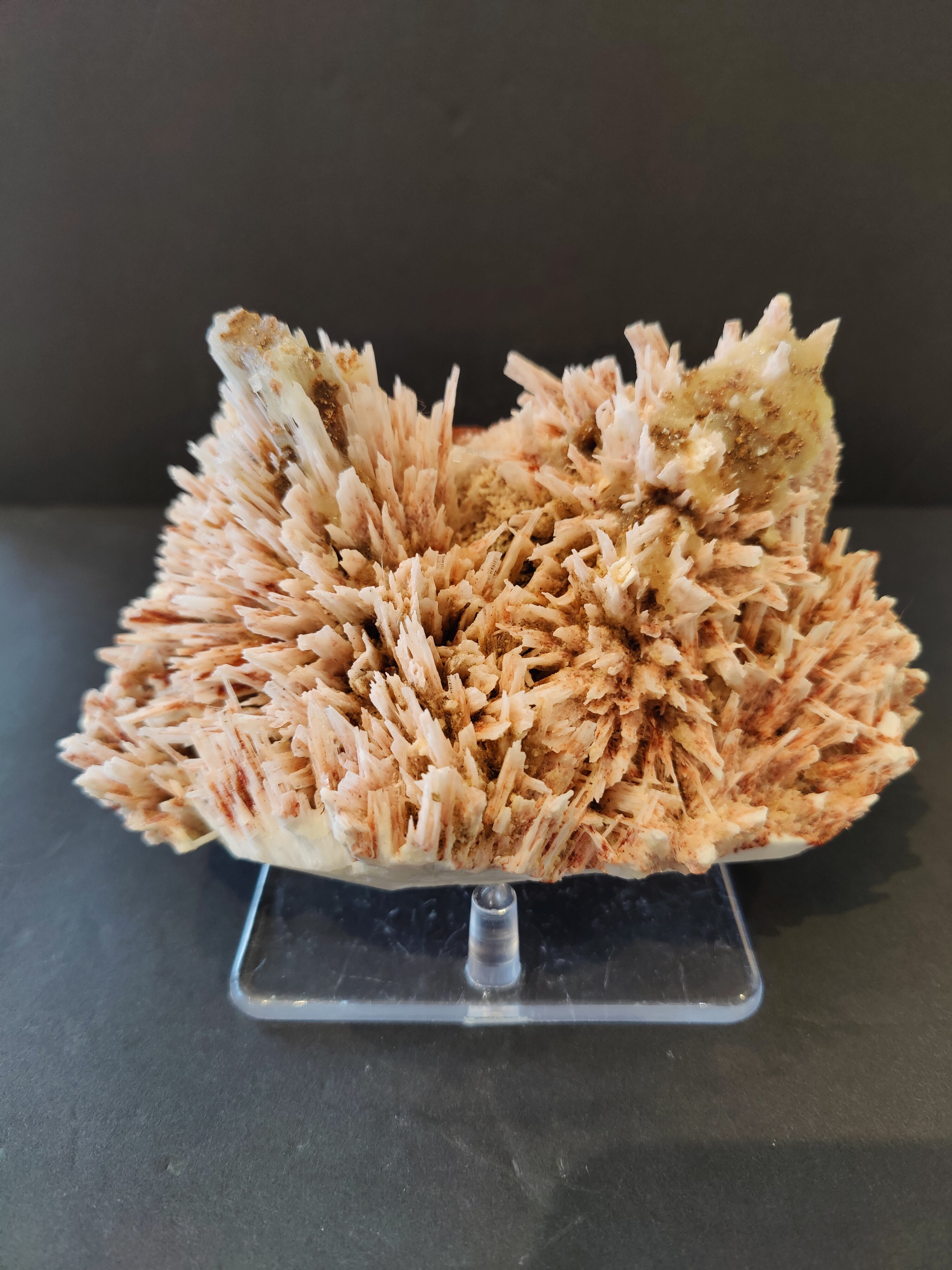 Red Mordenite with Stilbite mineral specimen showcasing red and cream formations on matrix