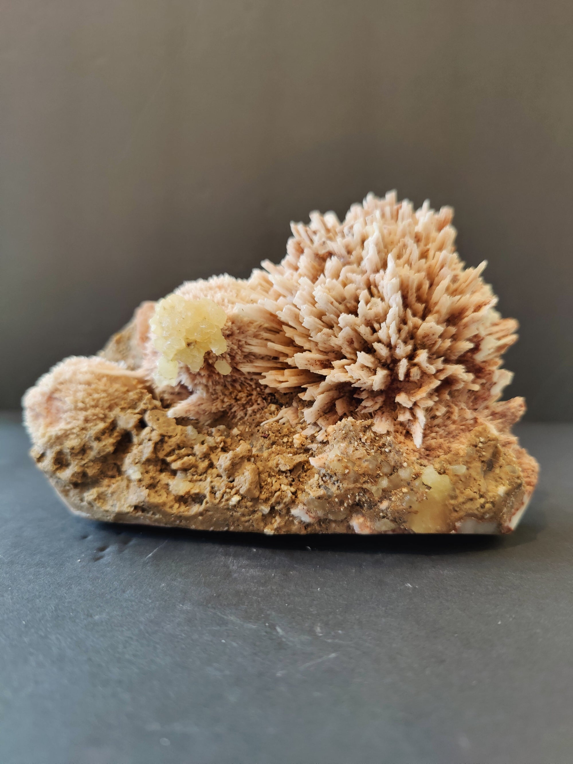 Red Mordenite with Stilbite mineral specimen showing red crystalline formations with contrasting white Stilbite on matrix