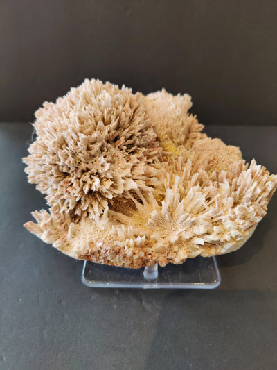 Red mordenite and stilbite specimen on matrix with crystalline formations