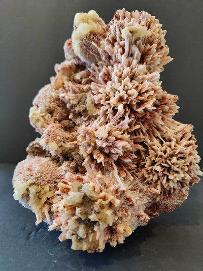 Red Mordenite with Stilbite mineral specimen showing deep red and cream hues on matrix