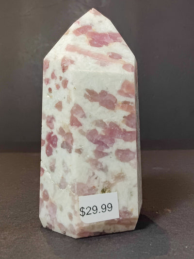 Rubellite (Pink Tourmaline) in Quartz Polished Obelisk Tower Sculpture