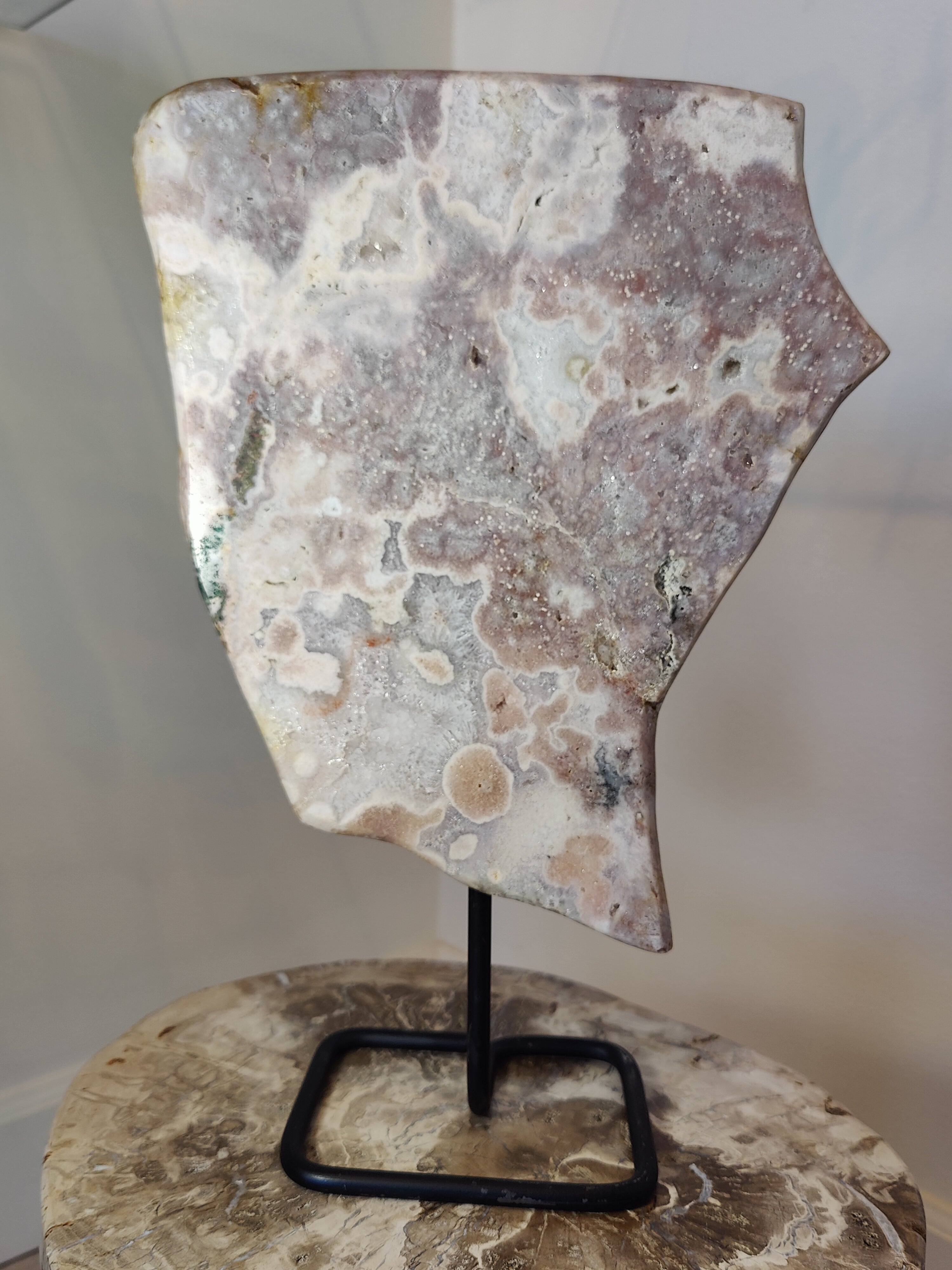 Pink Amethyst Polished Slab Sculpture on Metal Display Stand 3.16kg