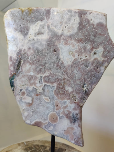 Pink Amethyst Polished Slab Sculpture on Metal Display Stand 3.16kg