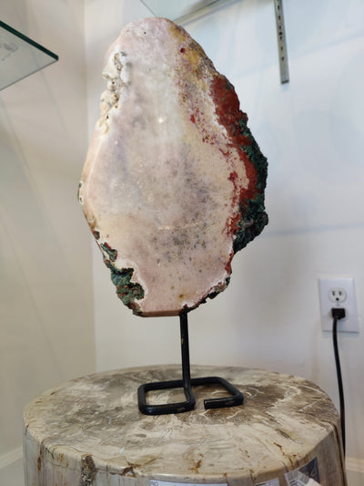 Pink Amethyst Polished Slab Sculpture on Metal Display Stand 3.11kg
