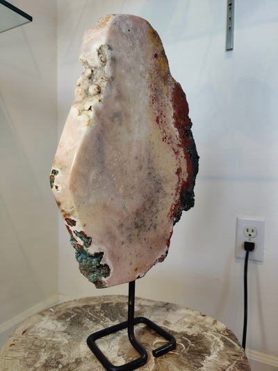 Pink Amethyst Polished Slab Sculpture on Metal Display Stand 3.11kg