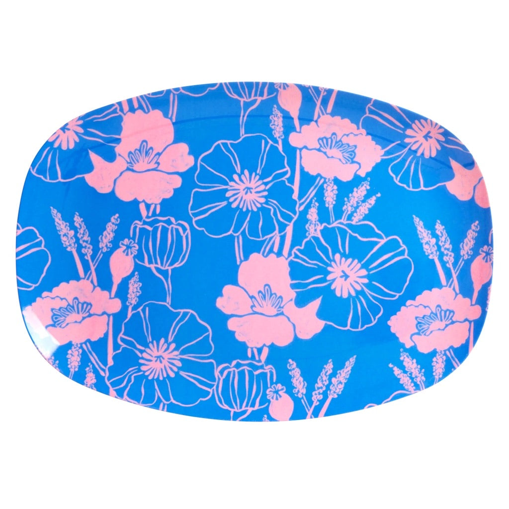 Medium Melamine Rectangular Plate - Blue - Poppies Love Print by Rice By Rice - main product image for Resin Society