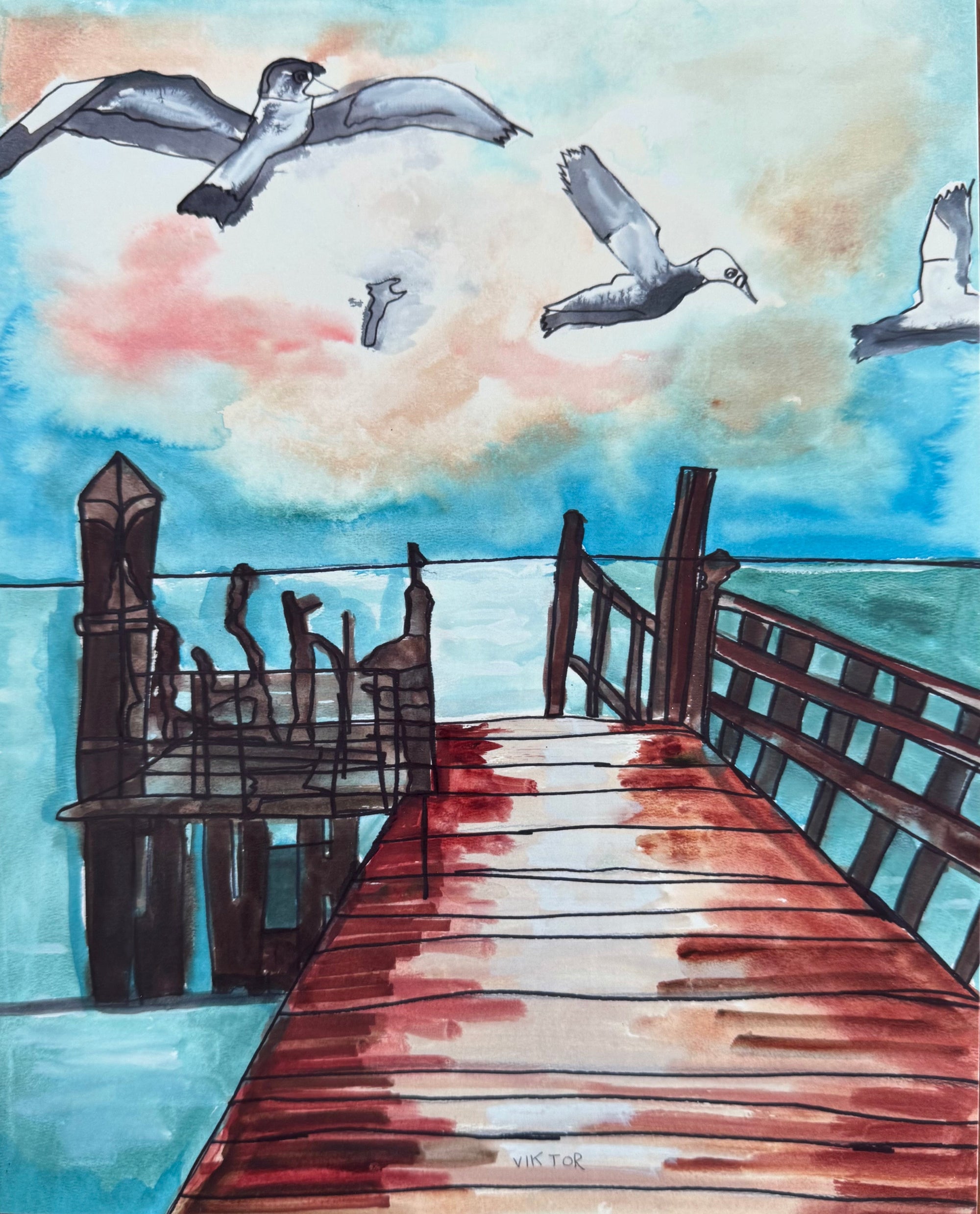 Coastal Seagulls - Art Prints by Vichy's Art - Resin Society
