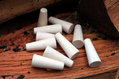 Pack of tapered hard maple dowel wedges for securing axe handles