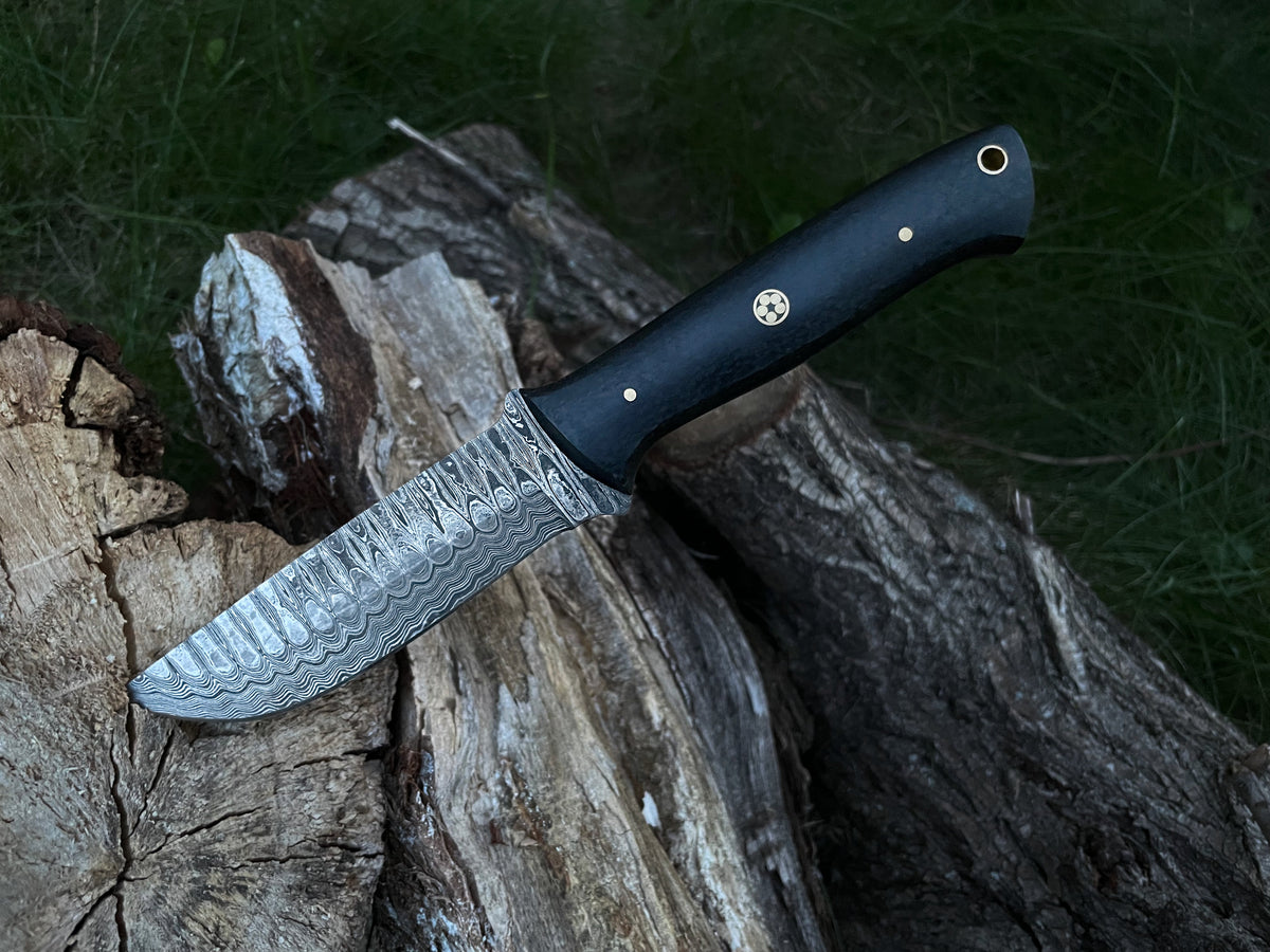 Custom Handmade Forged Damascus Steel Brush-craft blade with folded pattern and C-Fiber Scales handle