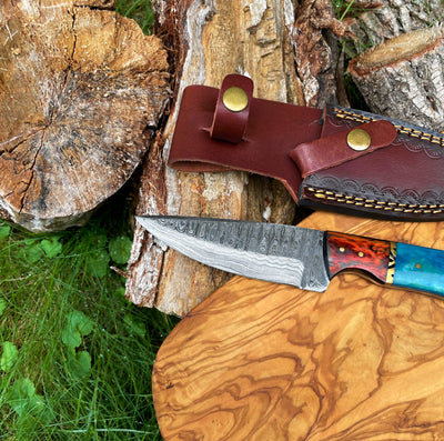 Damascus knife, Garnet Starlight Hand forged knife Hunting knife by Titan TK-014 detail image - Resin Society