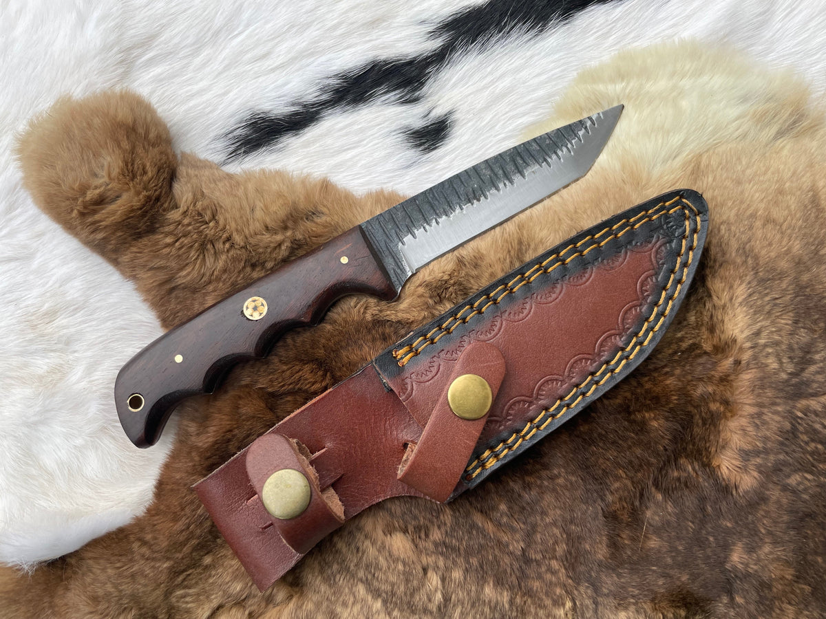 Carbon Steel Tanto TC-065 hunting and utility knife with walnut bone handle