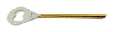 Silver metal bottle opener with a teardrop-shaped handle engraved with 'Vibhsa' and a hammered gold-colored shaft, shown on a white background.