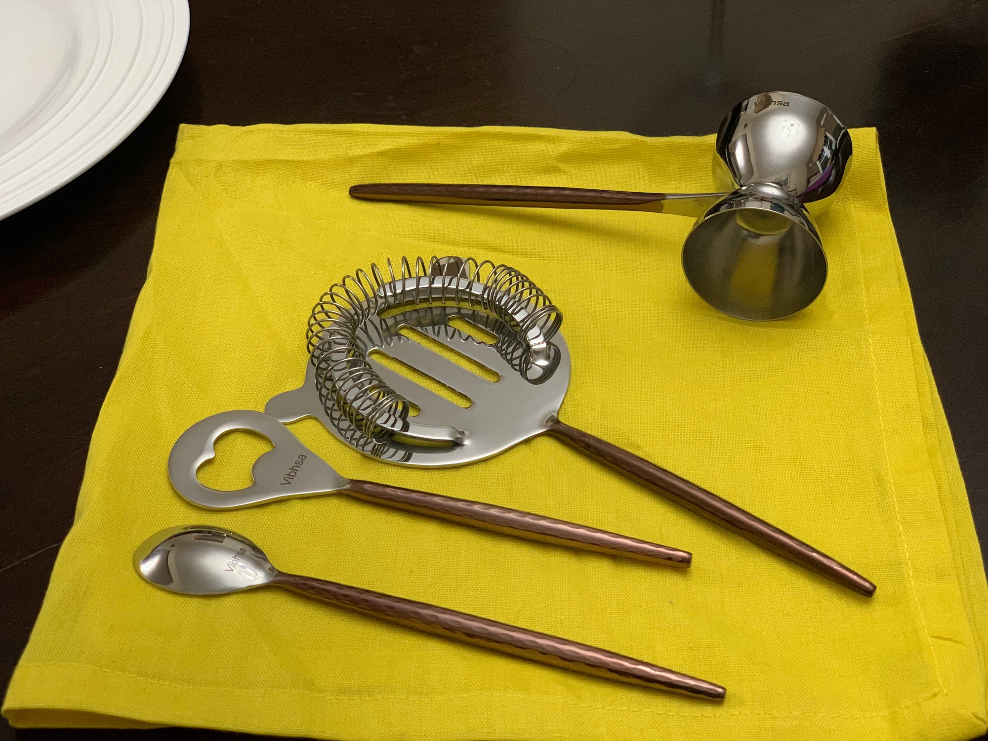 Vibhsa Bar Tools Accessories & Bartending Kit set of 4 (Copper Hammered)