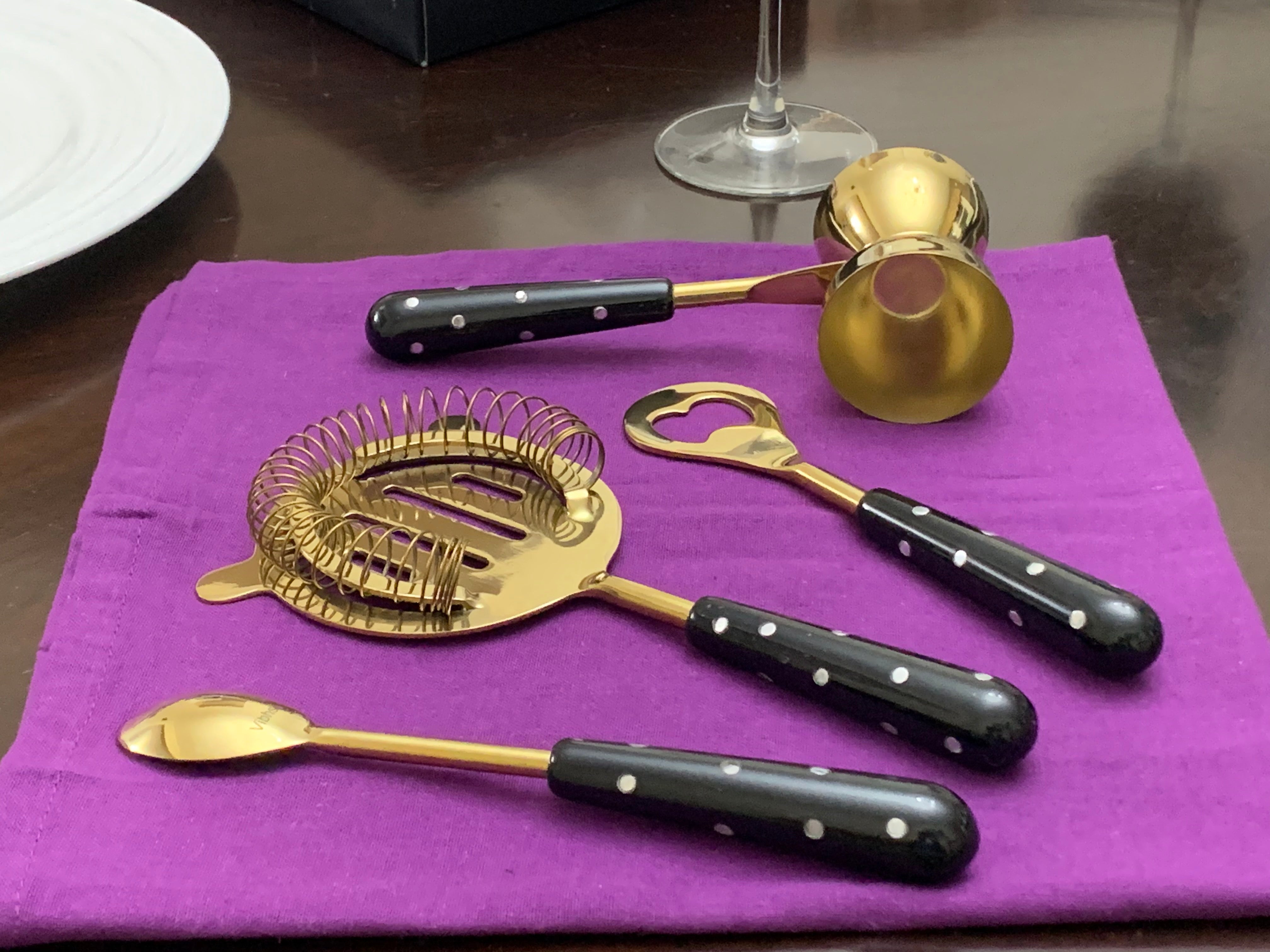 Vibhsa Bar Tools Accessories & Bar Tending Kit set of 4 for Home Bar (Golden Black)