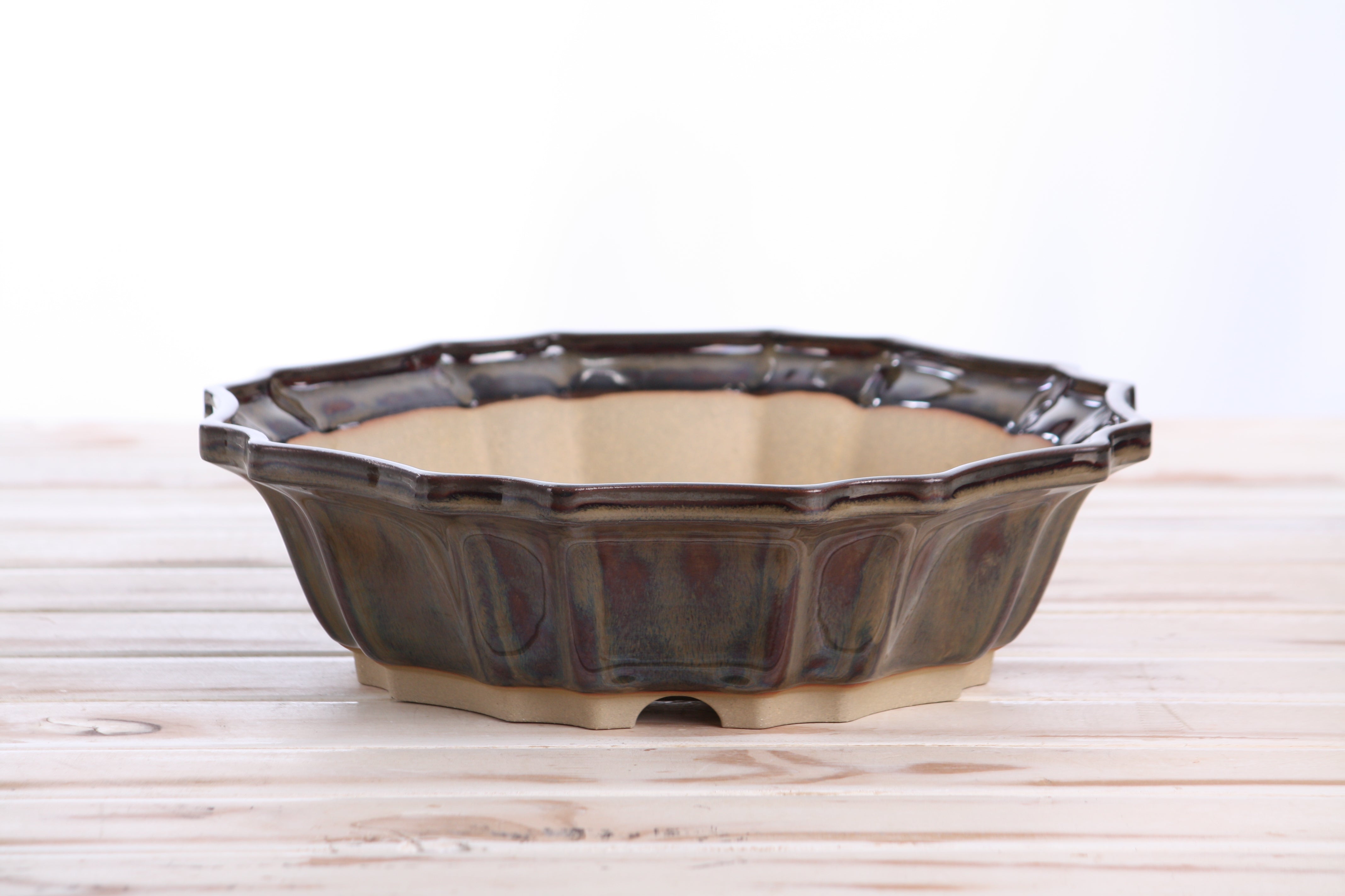 Willow Bonsai Ceramics Flower Design Bonsai Pot 10 Inch – Dark Honey