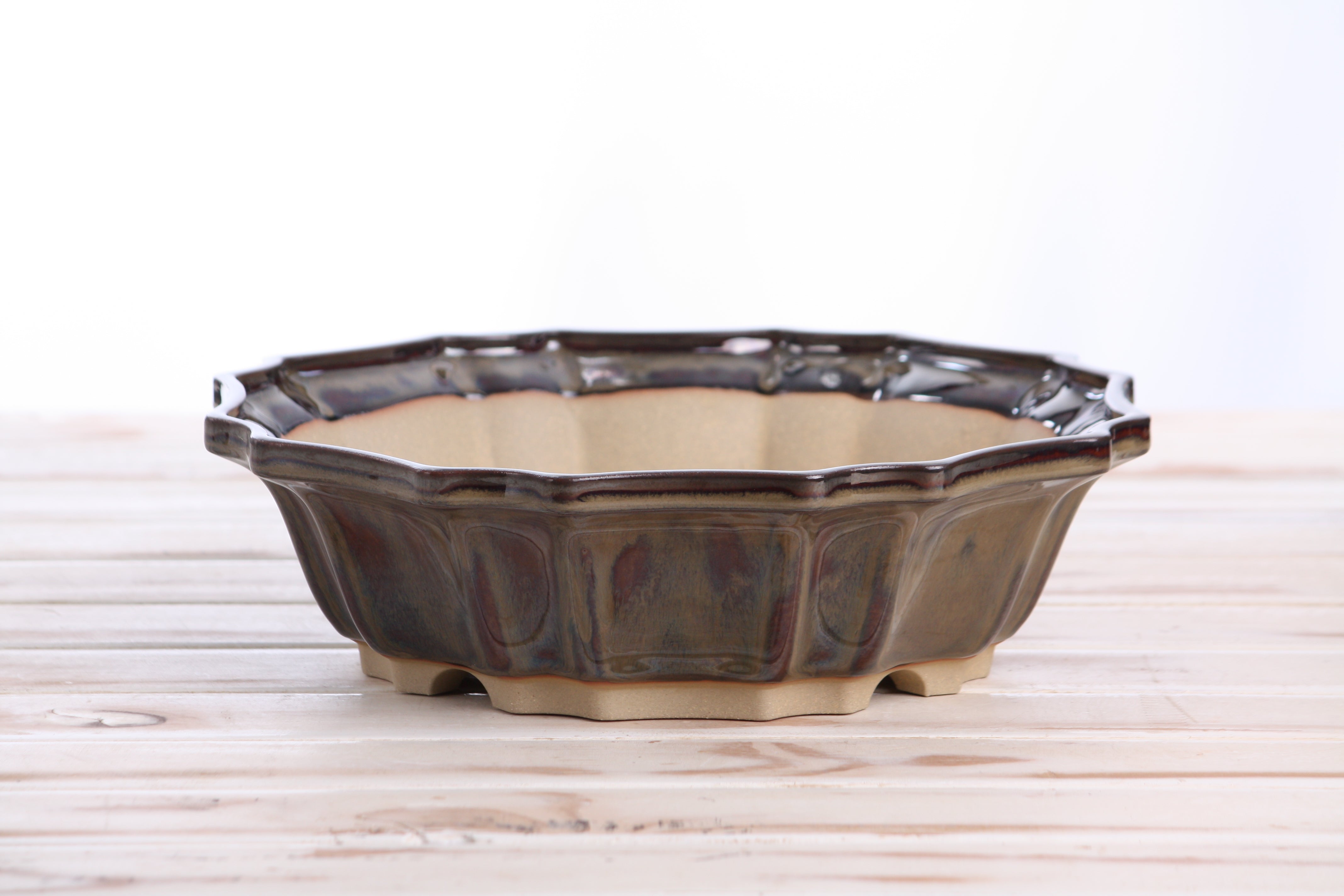 Willow Bonsai Ceramics Flower Design Bonsai Pot 10 Inch – Dark Honey