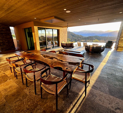 Epoxy Resin River Dining Table with Walnut Wood Legs showcasing natural wood and vibrant resin river design