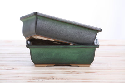 Willow Bonsai Ceramics Rectangle Bonsai Pot 8 Inch (Avocado)