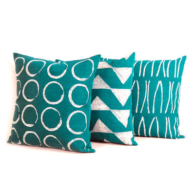 Sadza Triangles Pillow Cover - Seychelles Teal by Mbare Ltd - product image 2 for Resin Society