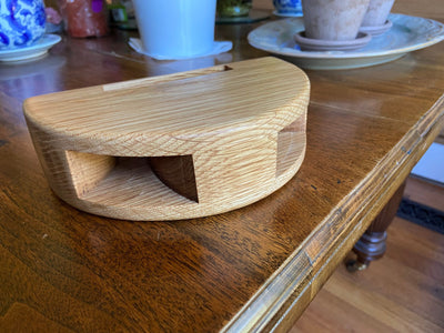 Handmade wooden smartphone speaker amplifier in Cherry, White Oak, and Mahogany finishes
