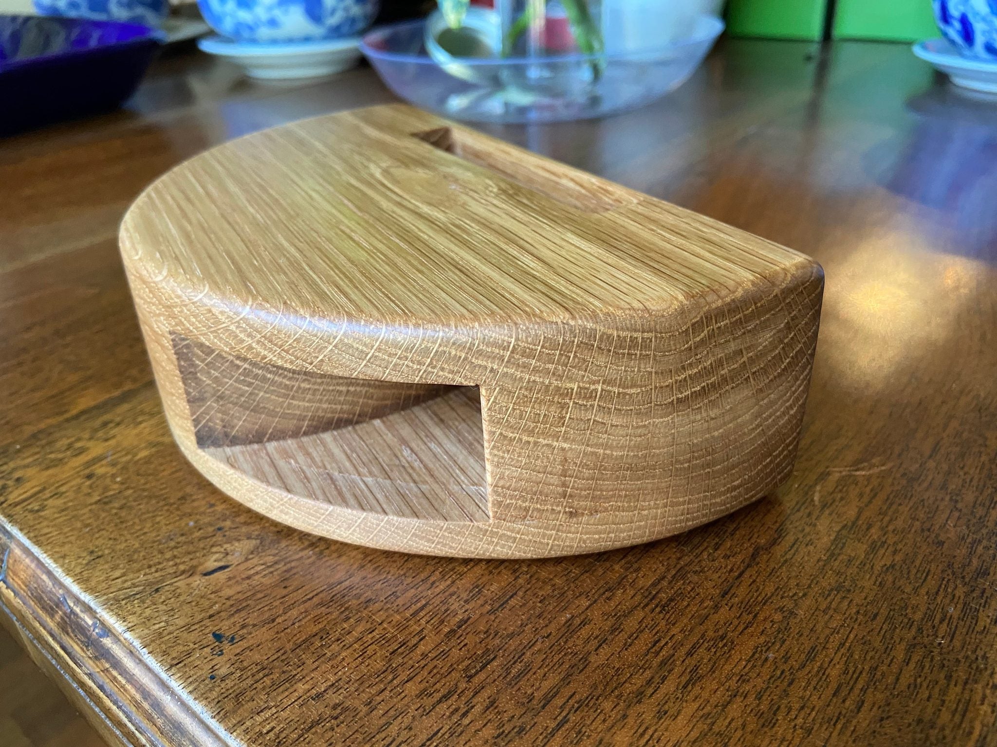 Handmade wooden smartphone speaker amplifier in Cherry, White Oak, and Mahogany finishes