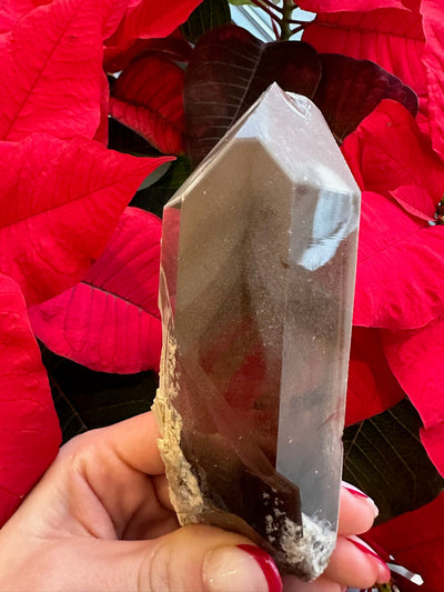 Lodalite Included Smoky Quartz with Phantoms specimen showing smoky quartz with internal ghost-like phantom formations and lodalite inclusions