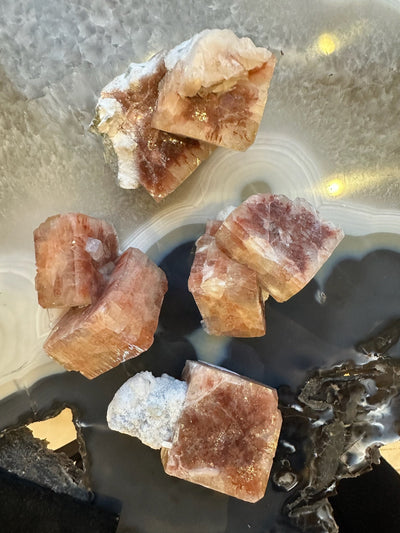 Medium-sized Red Apophyllite Cube mineral with Stilbite from Pune, India