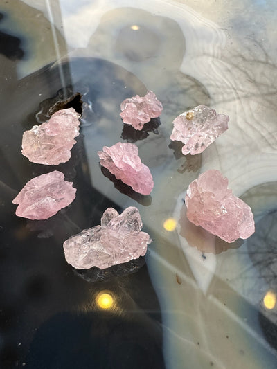 Micro Rose Quartz cluster from Brazil showing pale pink natural crystals