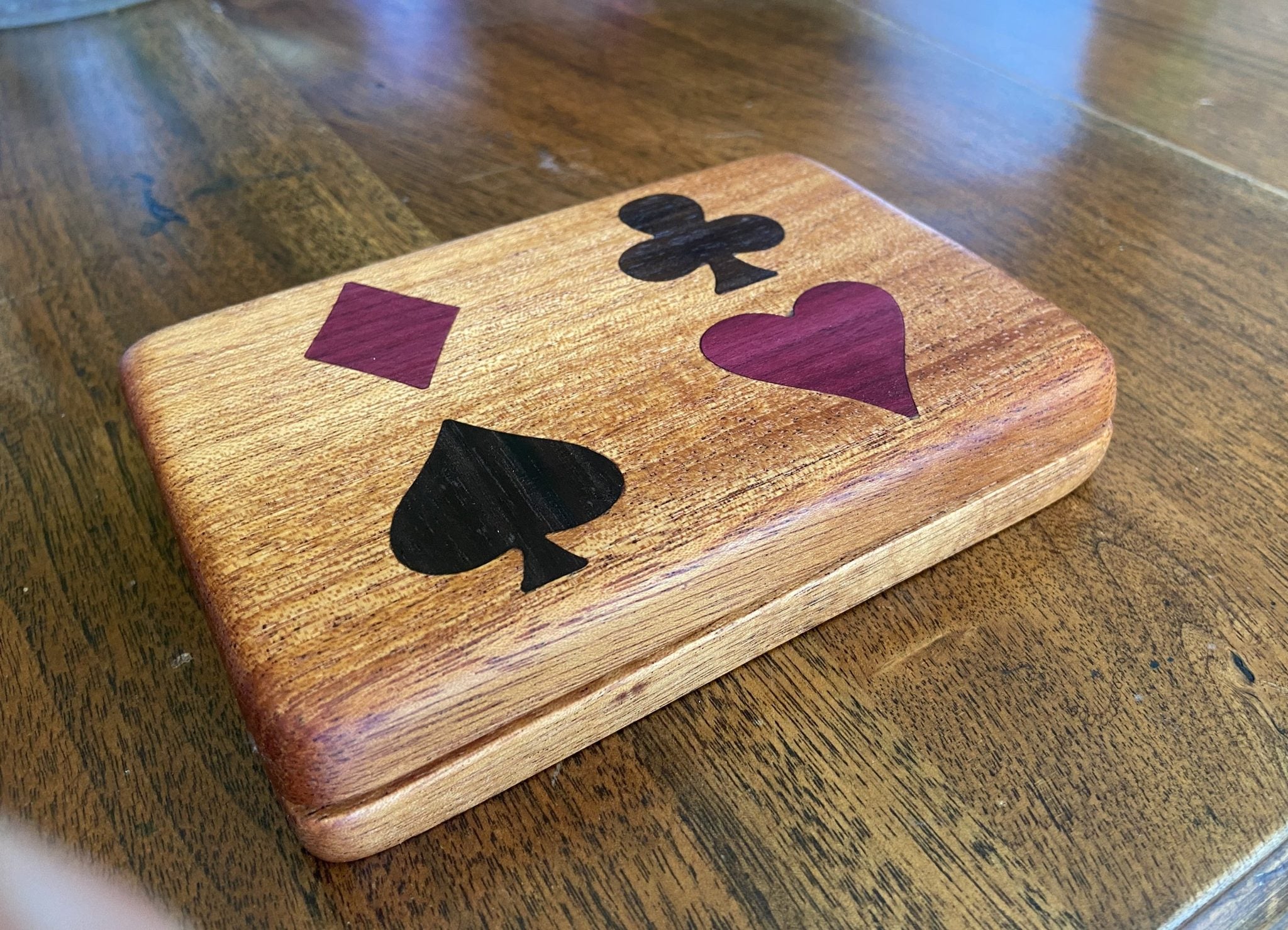 Handmade wooden bridge set box with purple heart and walnut inlays