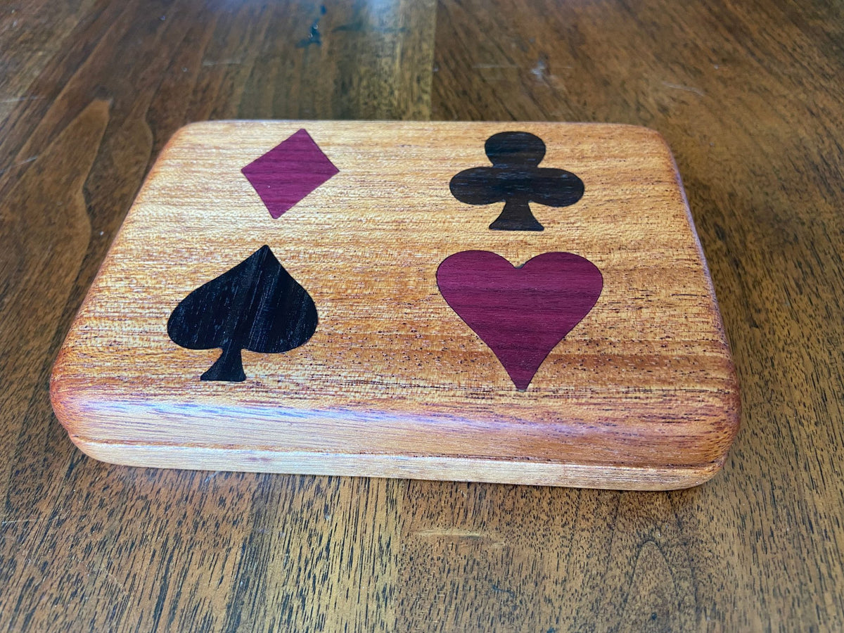 Handmade wooden bridge set box with purple heart and walnut inlays