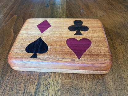 Handmade wooden bridge set box with purple heart and walnut inlays
