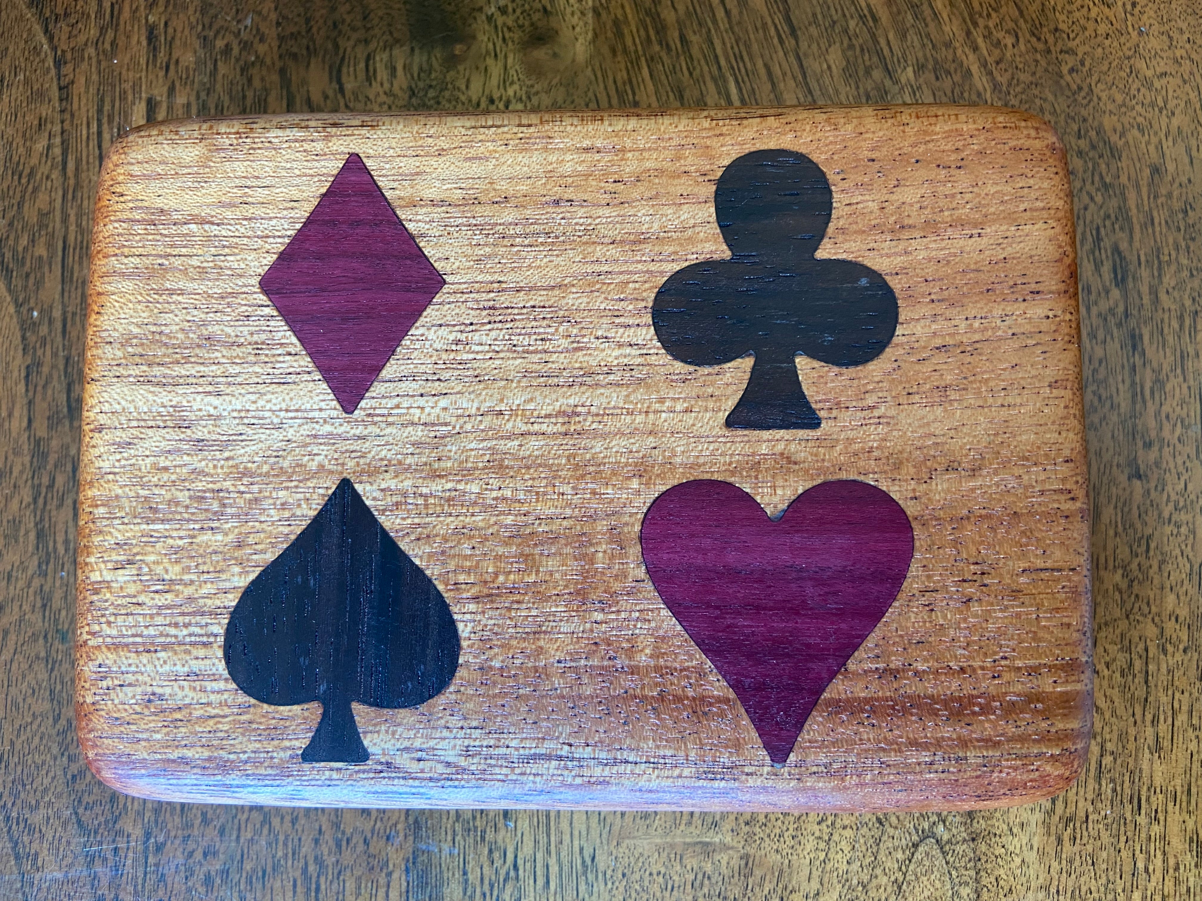 Handmade wooden bridge set box with purple heart and walnut inlays