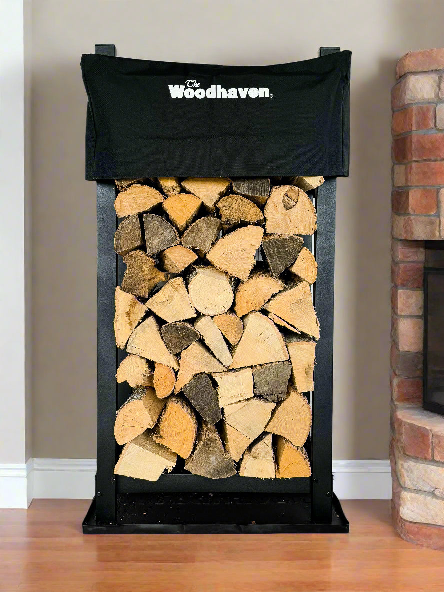 Woodhaven Multi-Purpose Firewood Rack Mat showing raised edges and waterproof surface