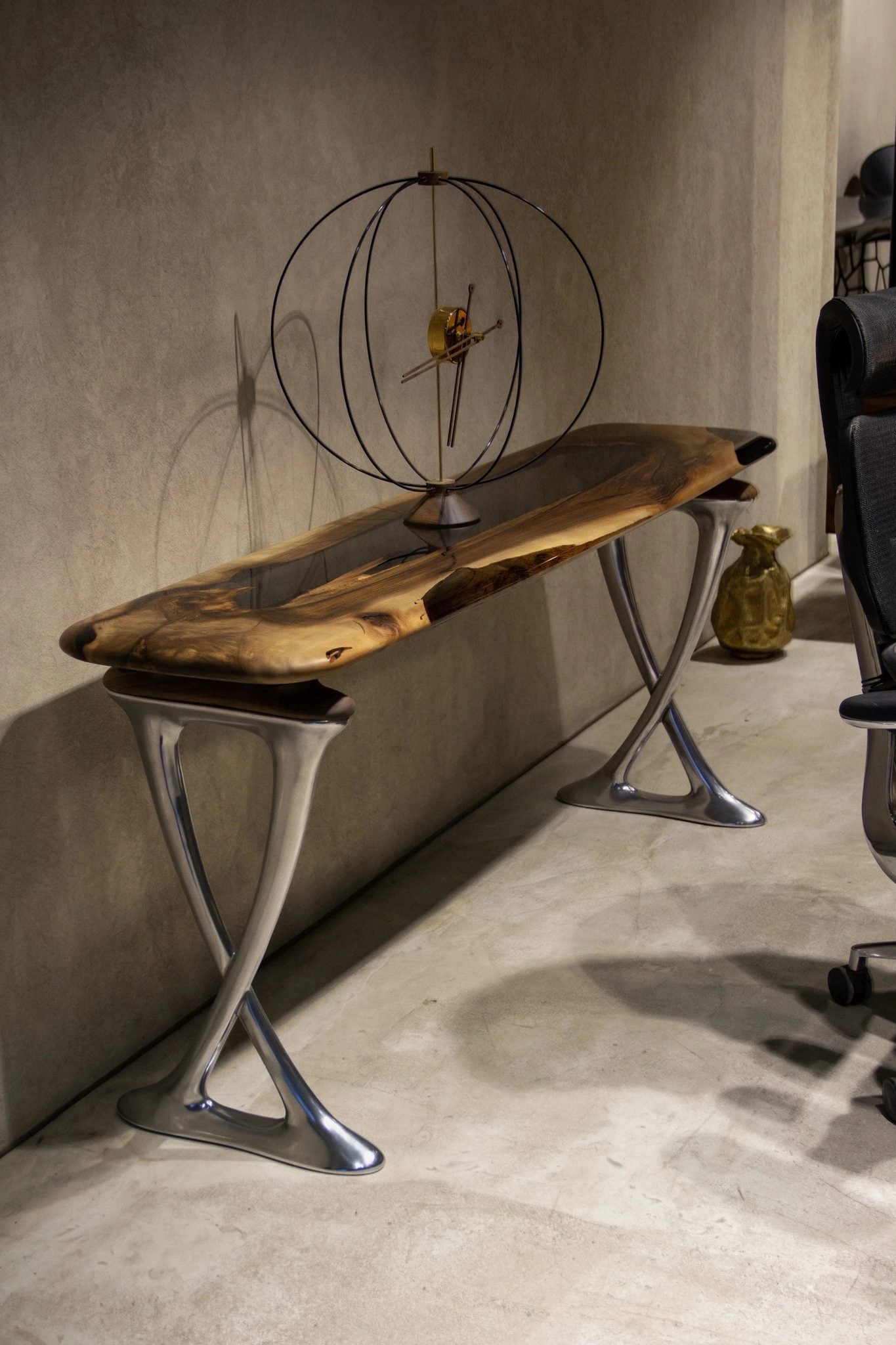Luxury D-Shaped Walnut & Epoxy Executive Desk by Gizz - product image 11 for Resin Society
