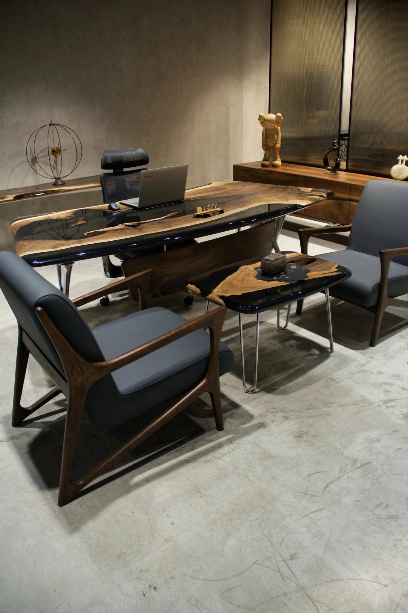 Luxury D-Shaped Walnut & Epoxy Executive Desk by Gizz - product image 8 for Resin Society