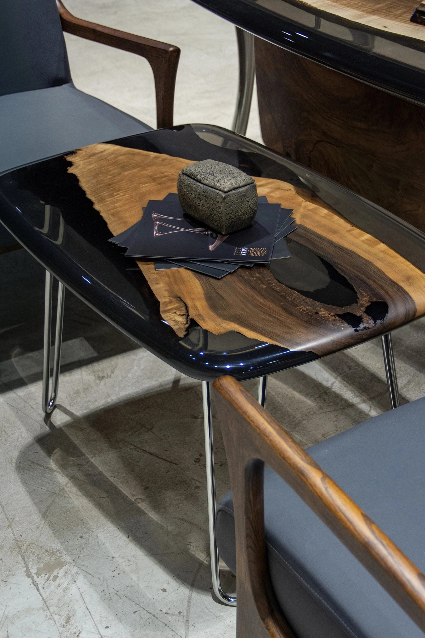 Luxury D-Shaped Walnut & Epoxy Executive Desk by Gizz - product image 9 for Resin Society