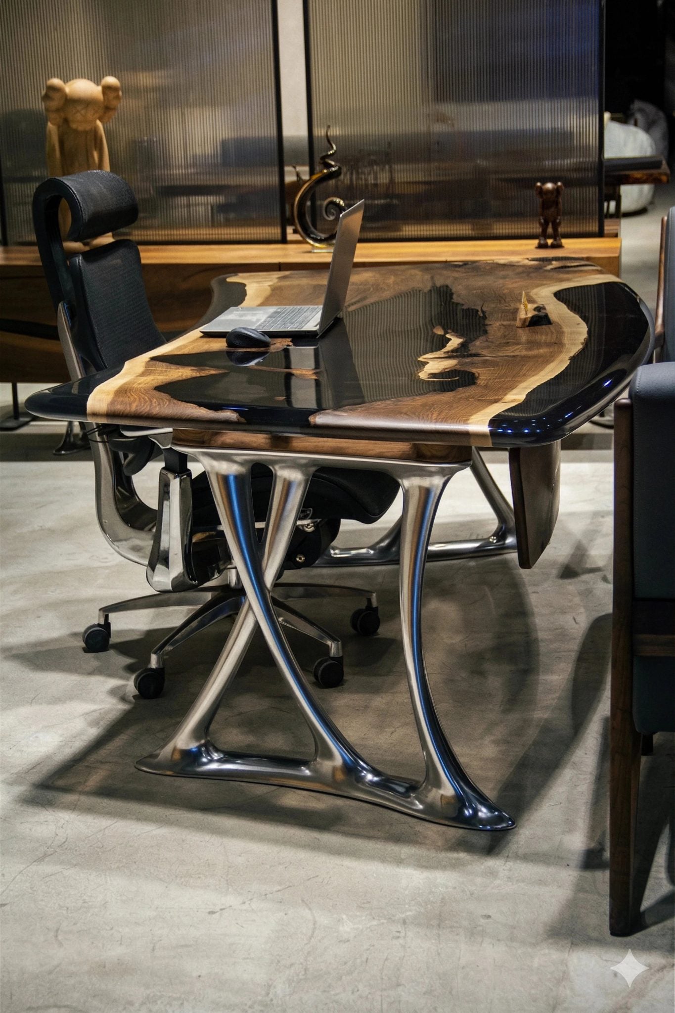 Luxury D-Shaped Walnut & Epoxy Executive Desk by Gizz - product image 5 for Resin Society