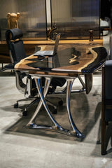 Luxury D-Shaped Walnut & Epoxy Executive Desk by Gizz - product image 5 for Resin Society