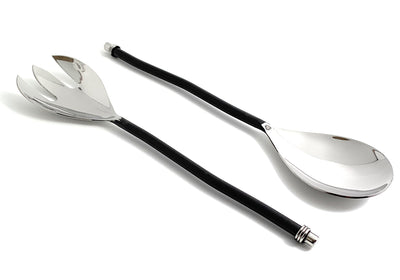 Set of two Vibhsa salad servers with twisted black handles and silver serving ends