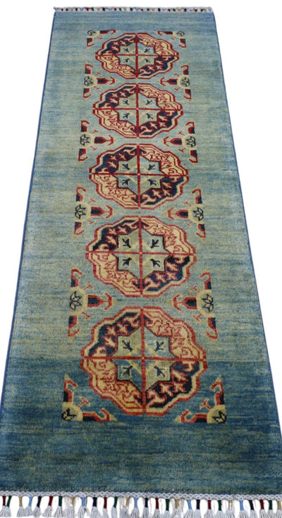Hand-Knotted Afghani Kazak Wool Rug – 2’1″ x 5’7″