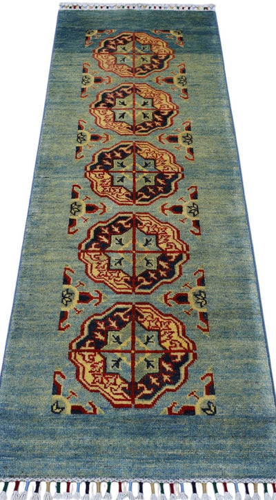 Hand-Knotted Afghani Kazak Wool Rug – 2’1″ x 5’7″