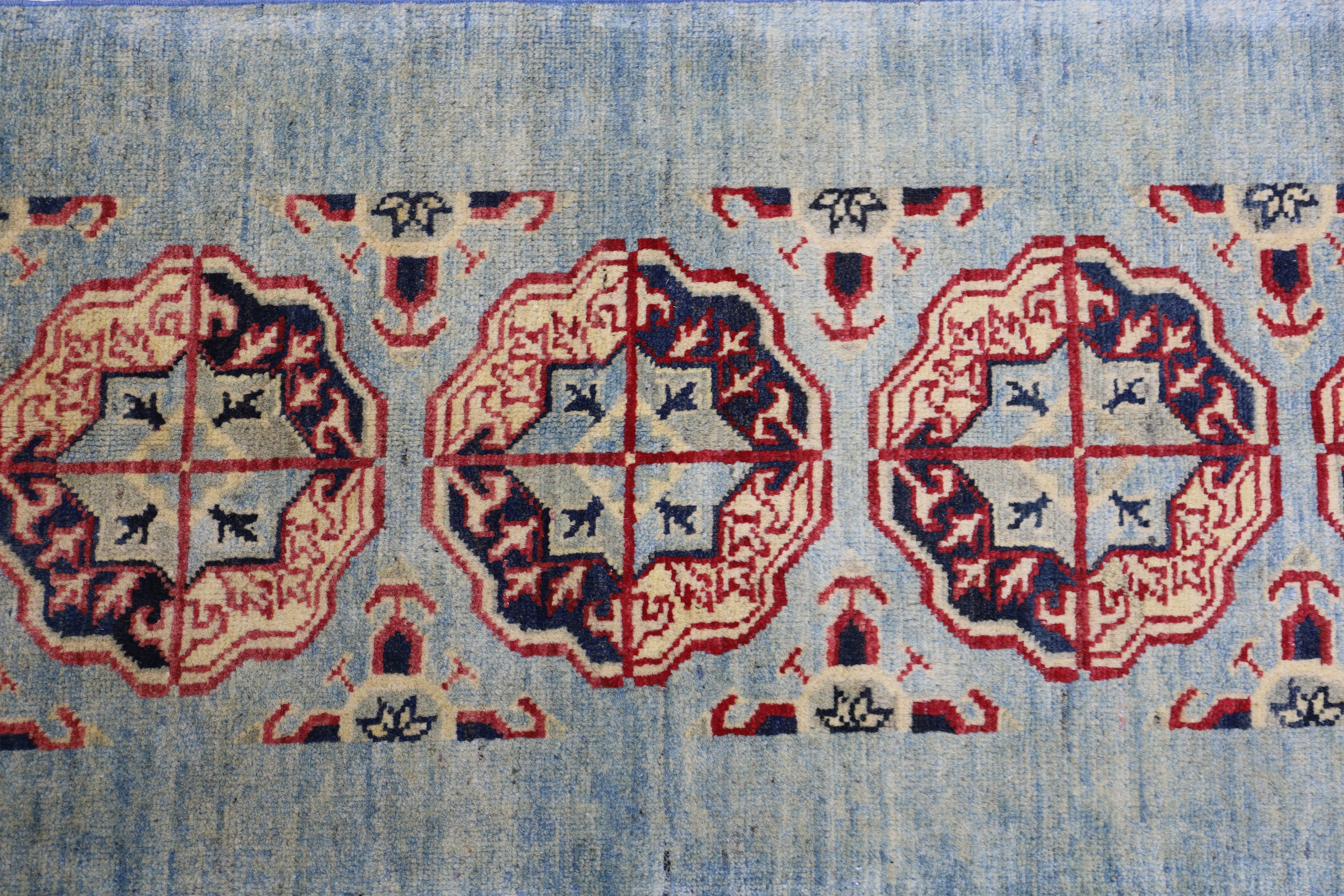 Hand-Knotted Afghani Kazak Wool Rug – 2’1″ x 5’7″