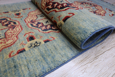 Hand-Knotted Afghani Kazak Wool Rug – 2’1″ x 5’7″