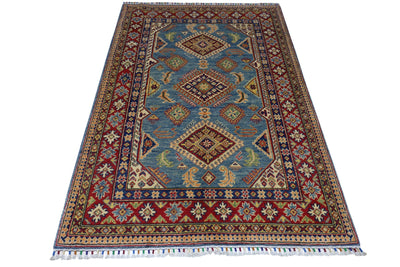 Hand-Knotted Afghani Kazak Wool Rug – 4’0″ x 6’1″