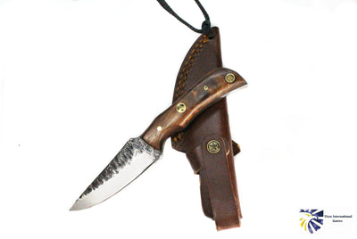 E3 Carbon 1080 neck knife with forged scales, MINI /ROSEWOOD GRIP BY TITAN TC-003 detail image - Resin Society