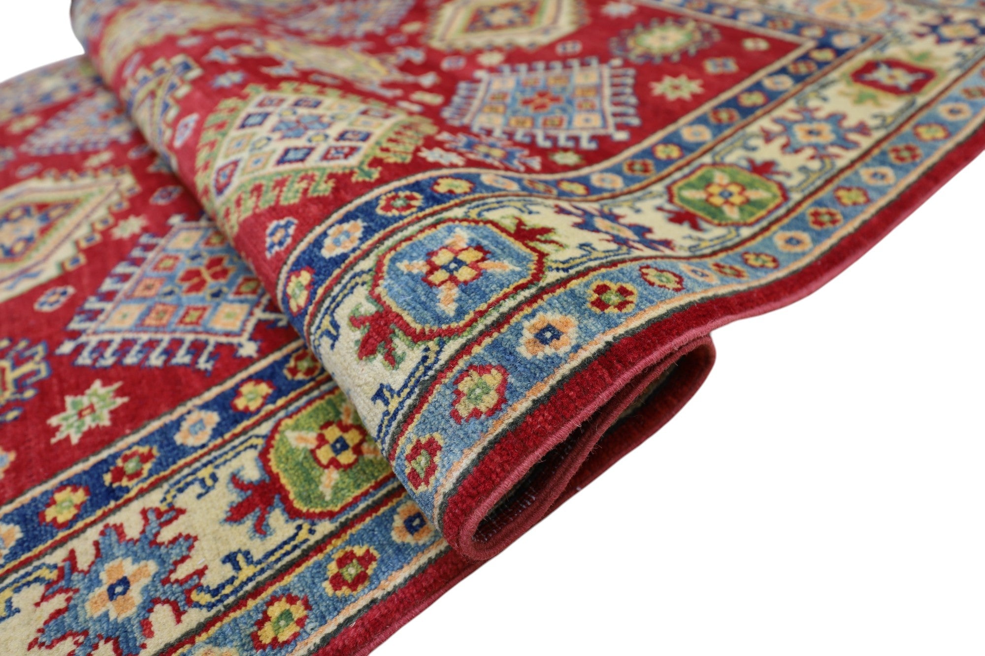 Hand-Knotted Afghani Kazak Wool Rug – 3’10″ x 6’0″