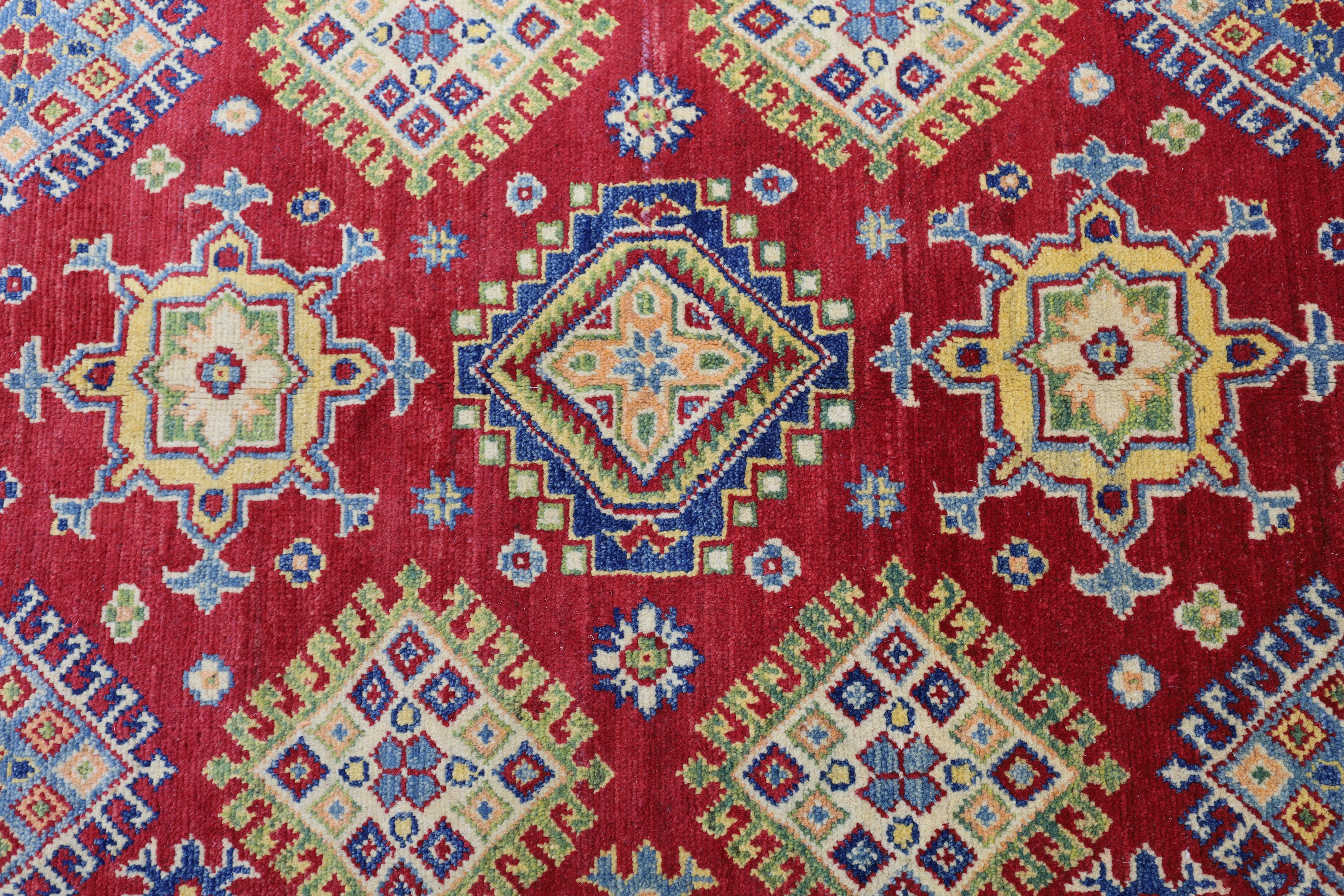 Hand-Knotted Afghani Kazak Wool Rug – 3’10″ x 6’0″